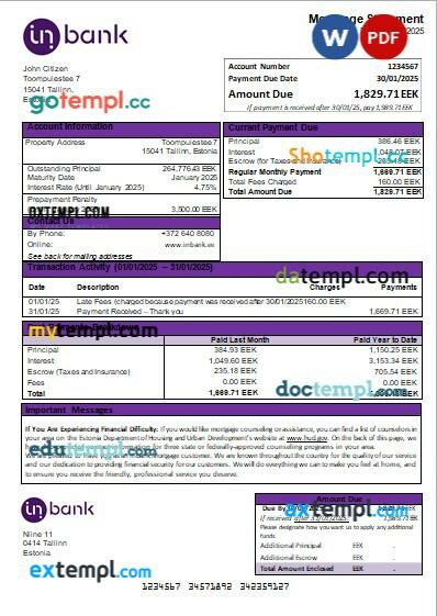 USA Michigan DTE Energy business utility bill template in Word and PDF formats