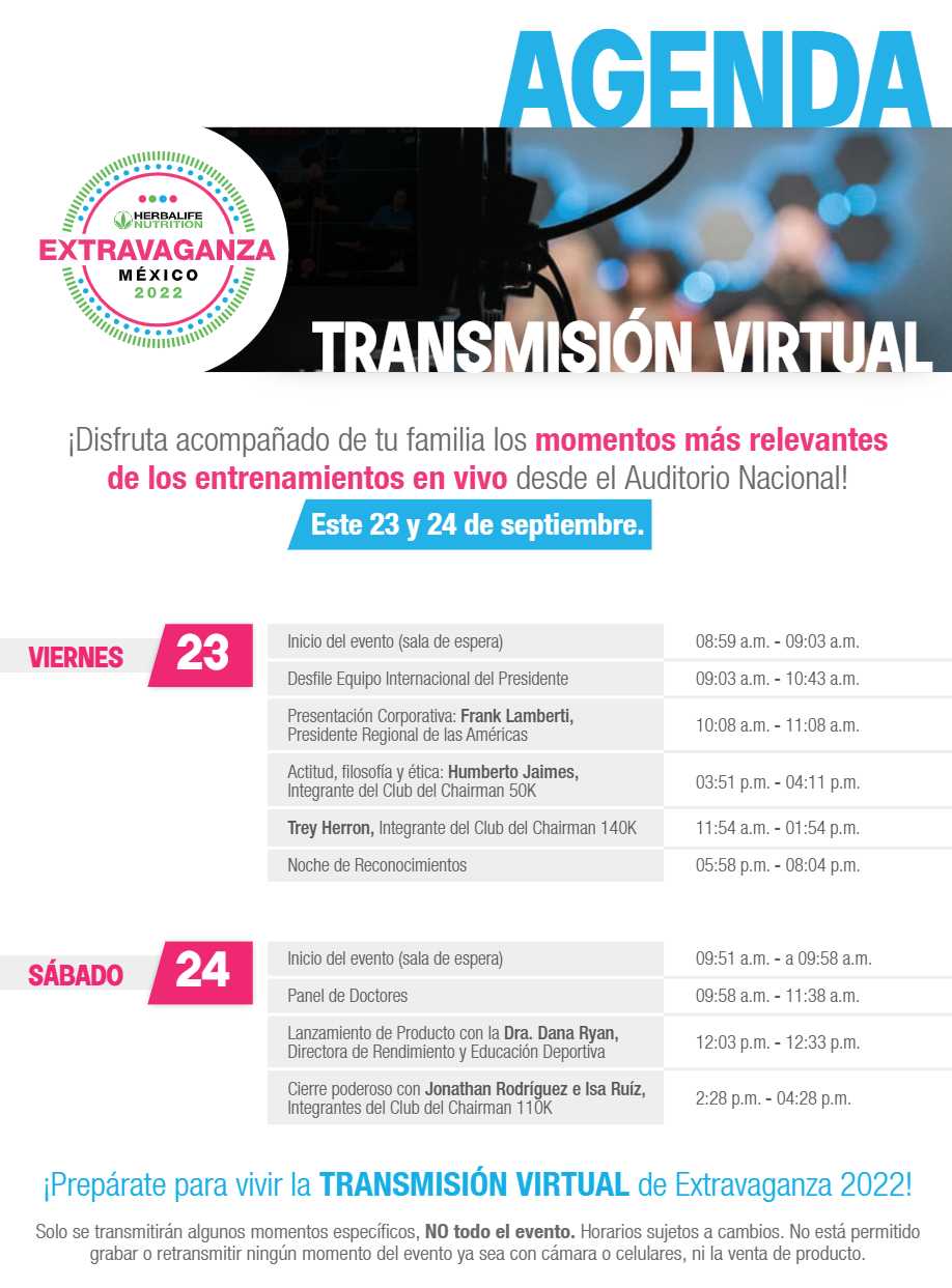 Extravaganza Mexico 2022 agenda template in Word and PDF formats (spanish)