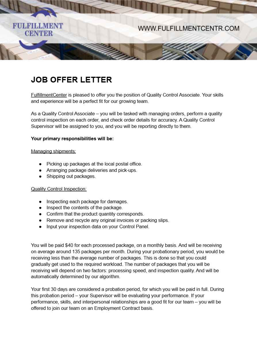 Green Wave Technologies Ltd. Supervisor offer letter in Word and Pdf formats