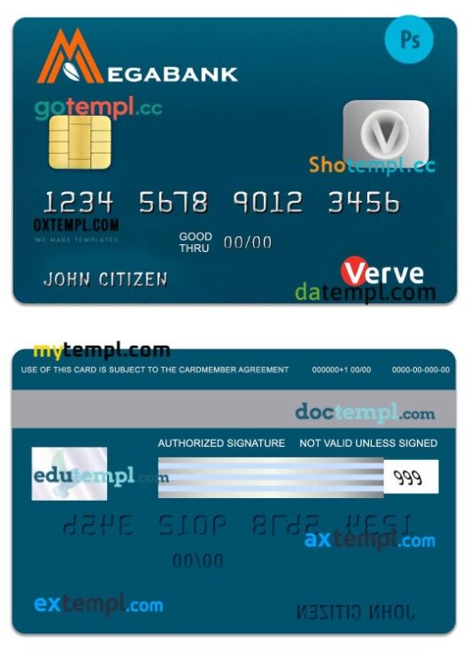 Gambia MegaBank Verve card template in PSD format
