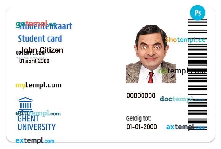 Ghent University student ID template in PSD format