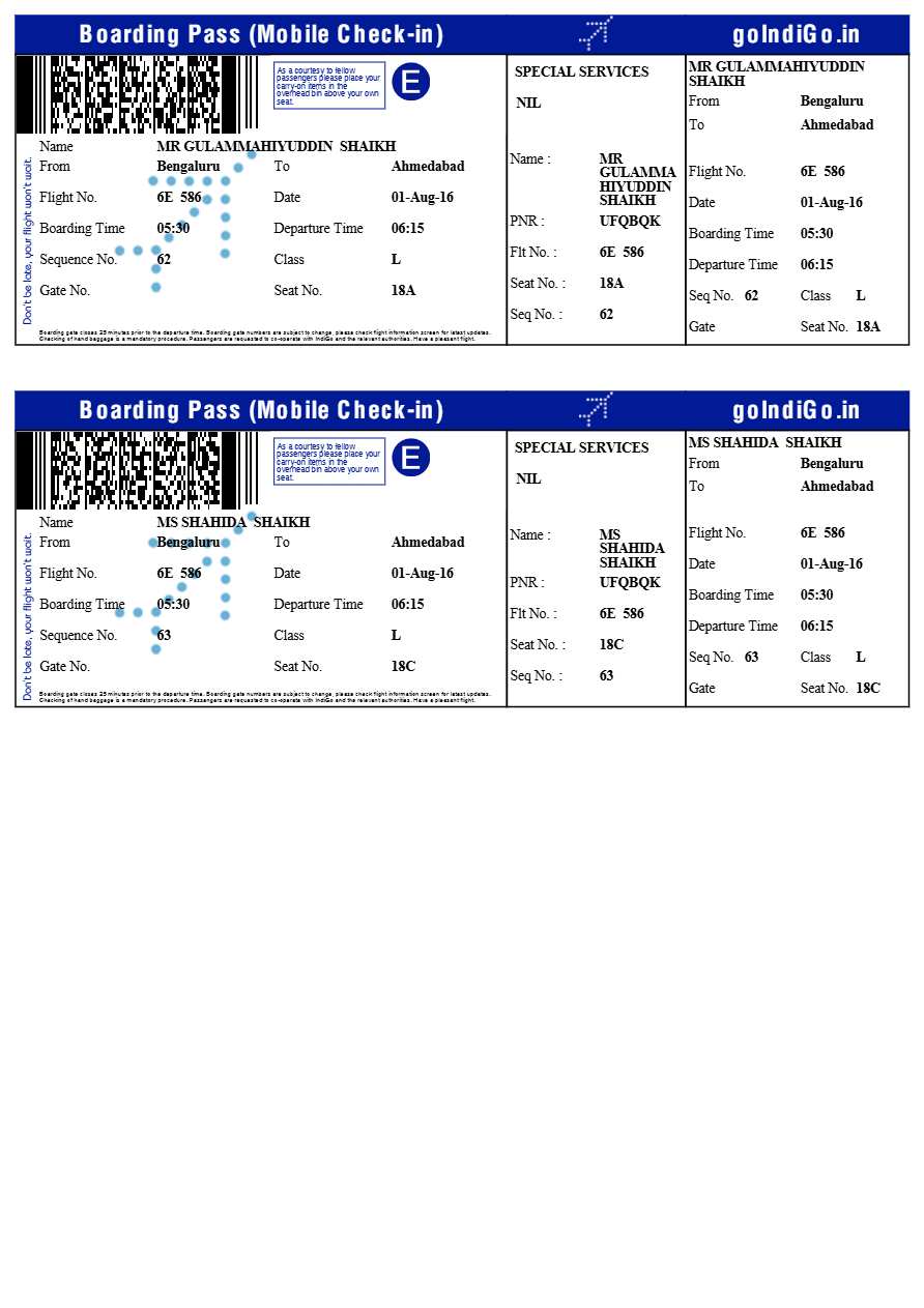 GoIndiGo mobile check-in boarding pass in Word and PDF formats