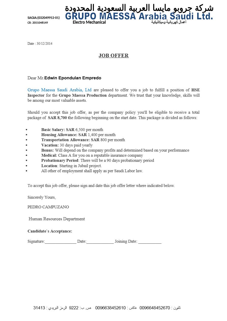 Interio7 Marketing Executive offer letter in Word and Pdf formats