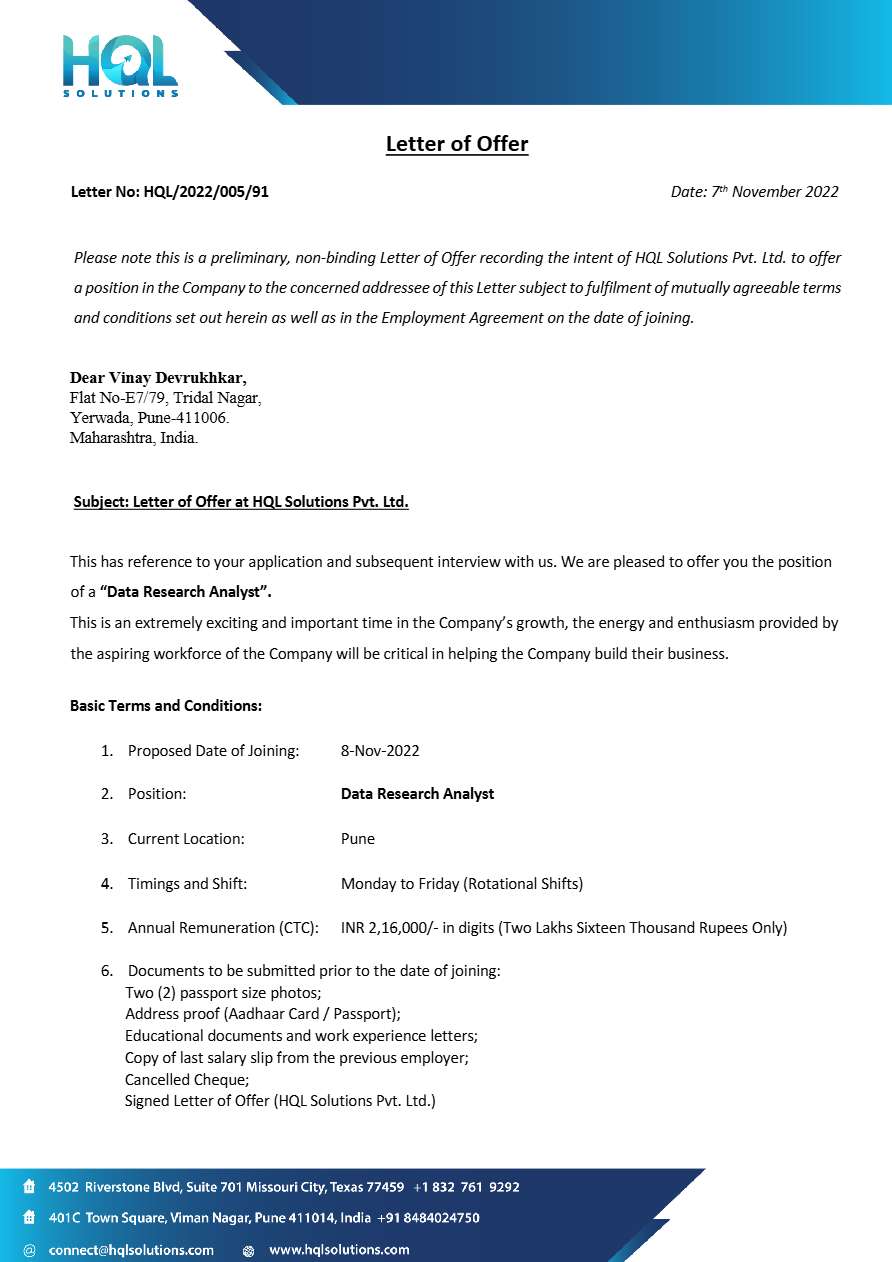 Interio7 Marketing Executive offer letter in Word and Pdf formats