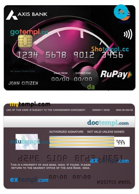 India Axis Bank IOCL RuPay credit card template in PSD format
