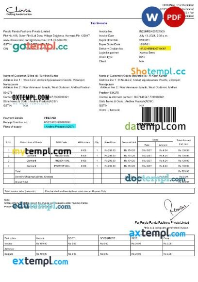 India Gujarat HDFC Life tax receipt editable template in Word and PDF formats