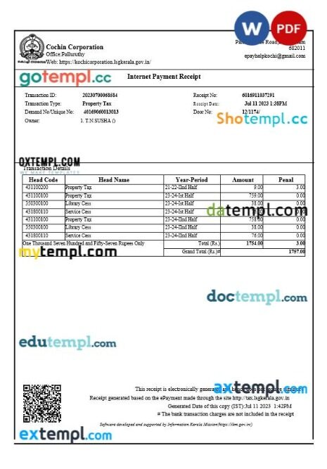 India Gujarat HDFC Life tax receipt editable template in Word and PDF formats