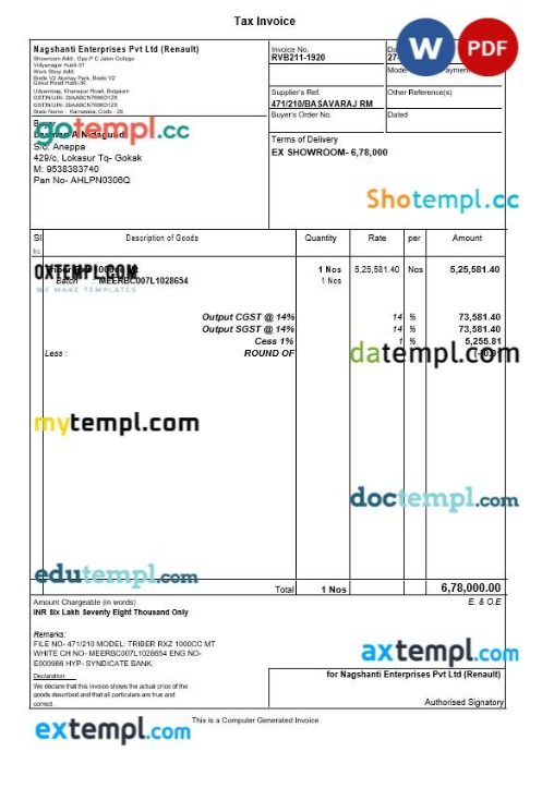 India Maharashtra Pimpri Chinchwad Municipal Corporation income tax bill editable template in Word and PDF formats