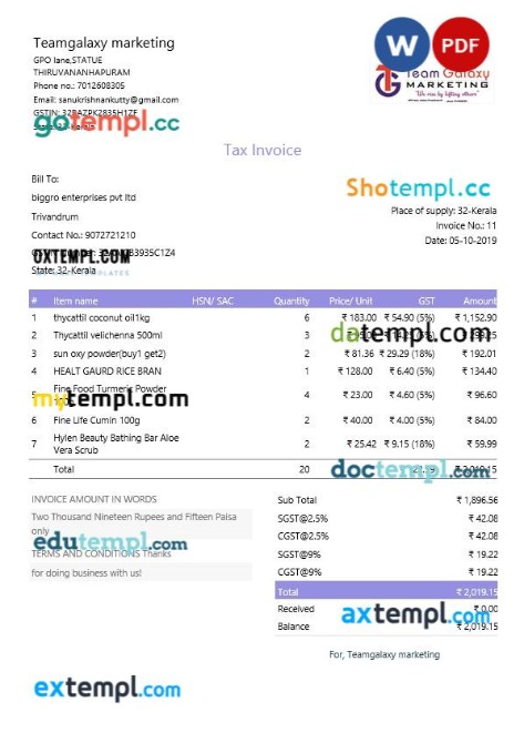 India Maharashtra Pimpri Chinchwad Municipal Corporation income tax bill editable template in Word and PDF formats