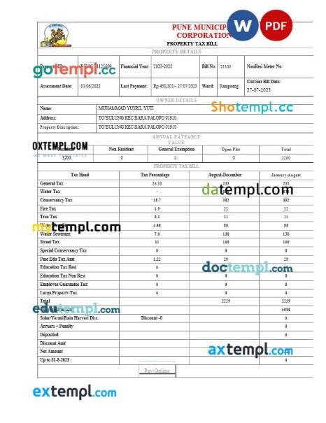 India Parker Hannifin tax invoice editable template in Word and PDF formats