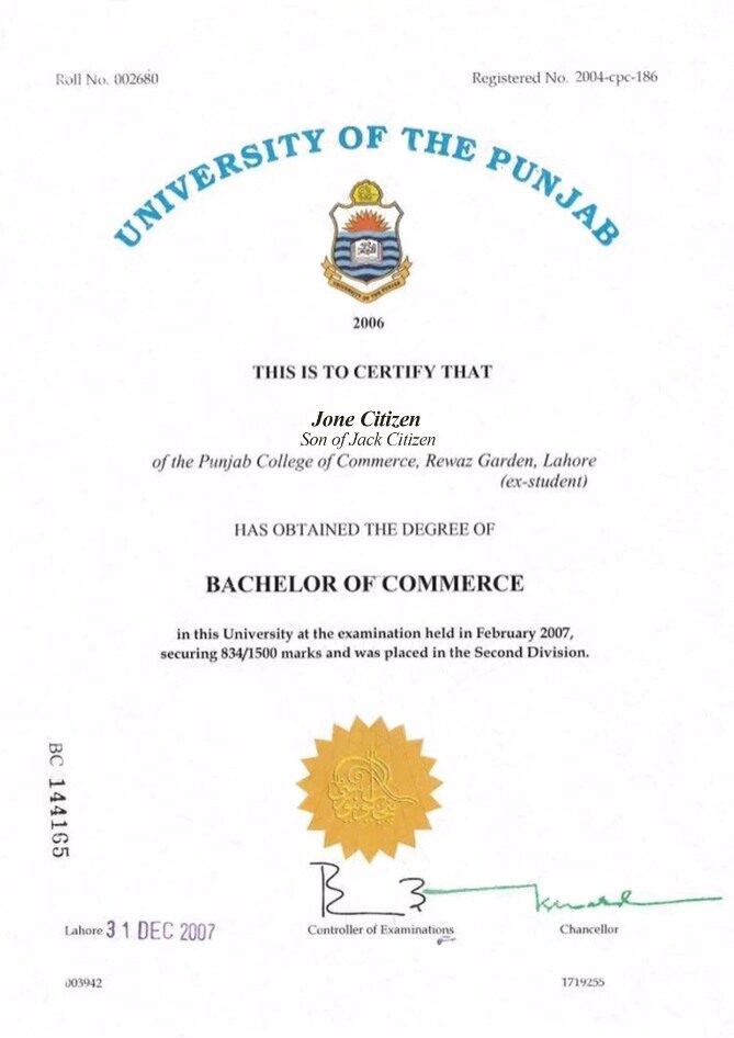 India Panjab University diploma template in PSD format