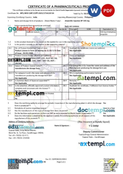 Islamic Da’wah Council of the Philippines Inc halal product certificate editable template in Word and PDF format