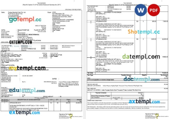 India Uttar Pradesh Paytm tax invoice editable template in Word and PDF formats