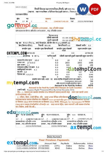 India property tax bill report editable template in Word and PDF formats