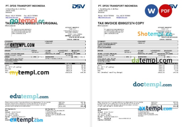 Singapore Jetstar tax invoice editable template in Word and PDF formats