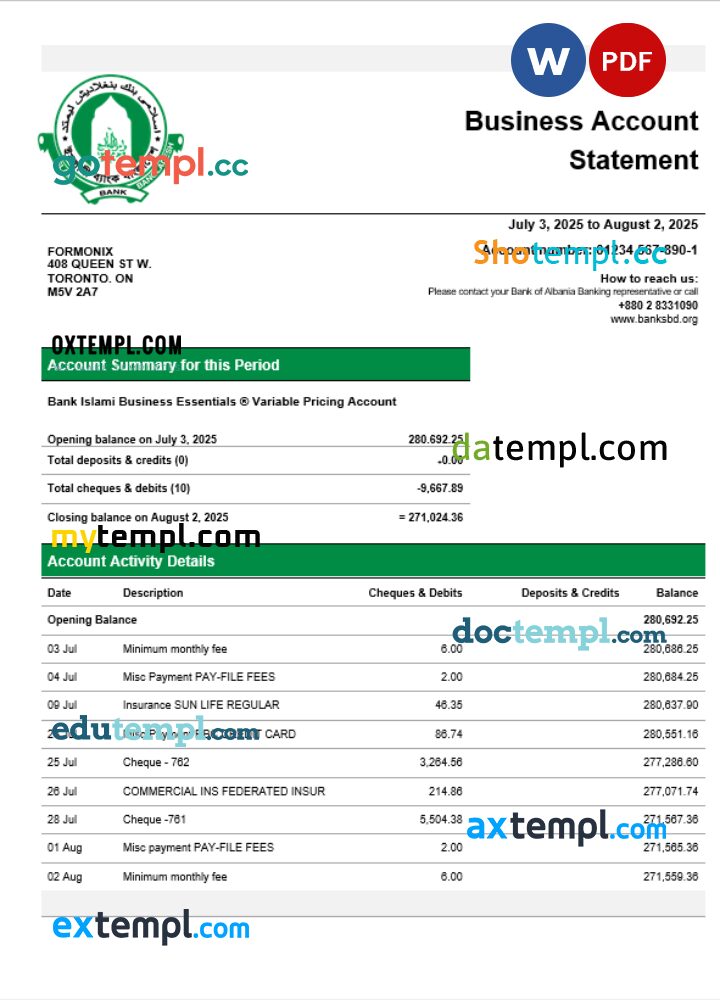 Islami enterprise account statement Word and PDF template