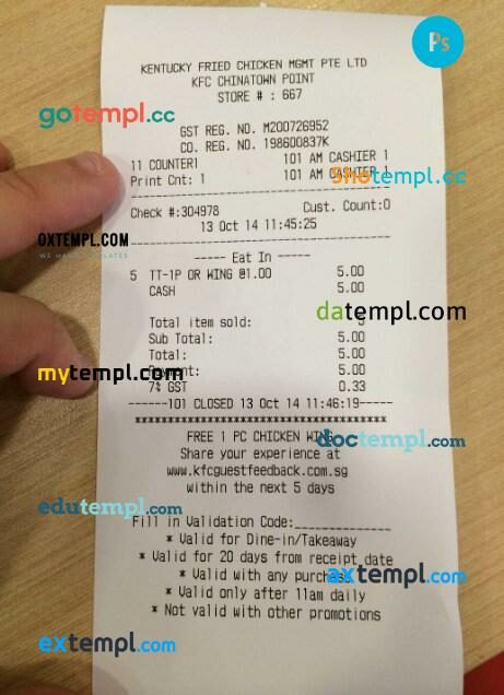 KFC receipt PSD template