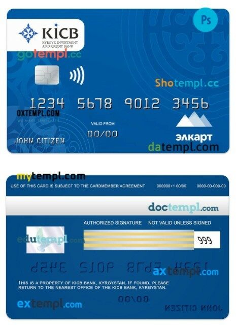 Kyrgystan KICB Bank Elcard card template in PSD format