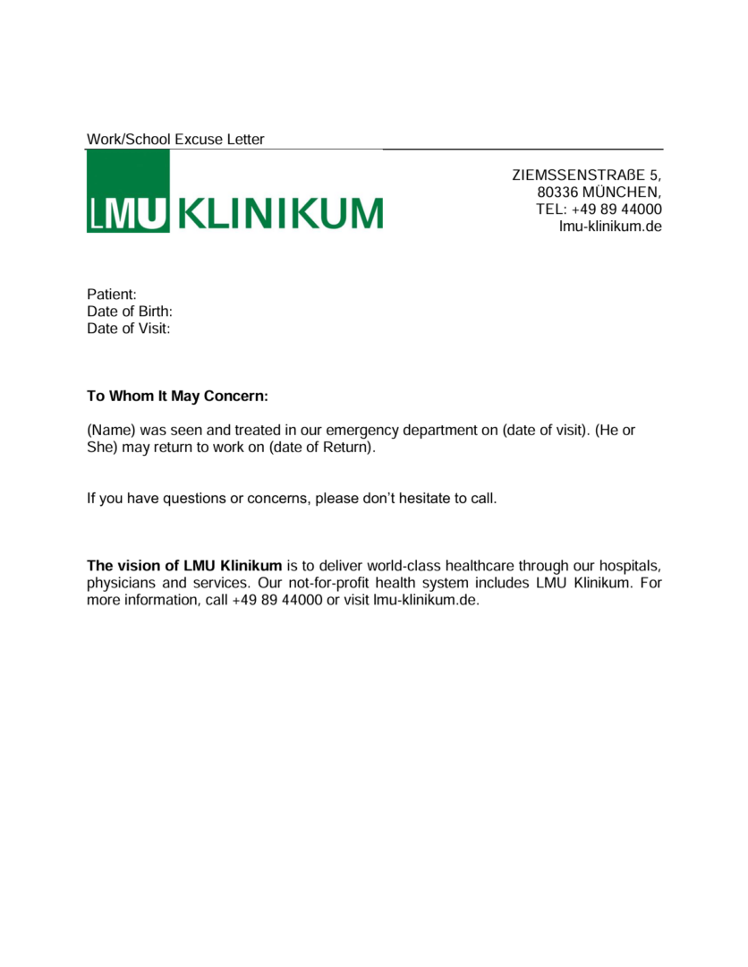 LMU Klinikum doctor note template in Word and PDF formats