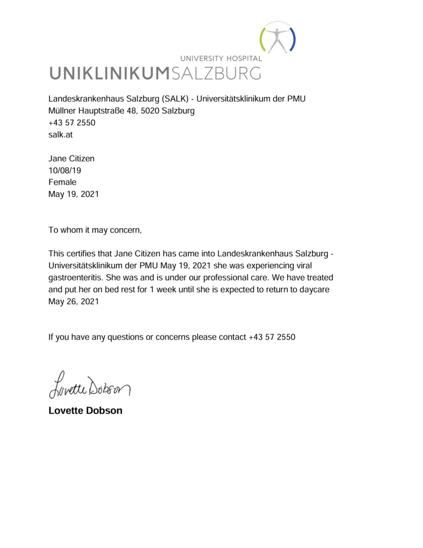 Landeskrankenhaus Salzburg – Universitätsklinikum der PMU doctor note template in Word and PDF formats