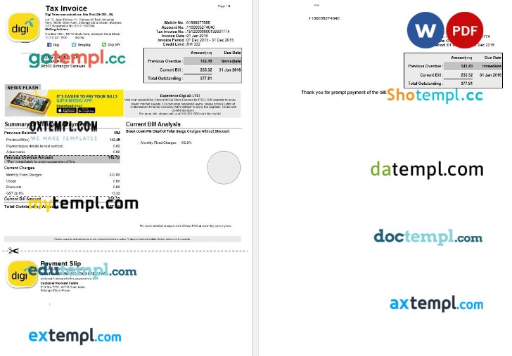 Singapore Jetstar tax invoice editable template in Word and PDF formats