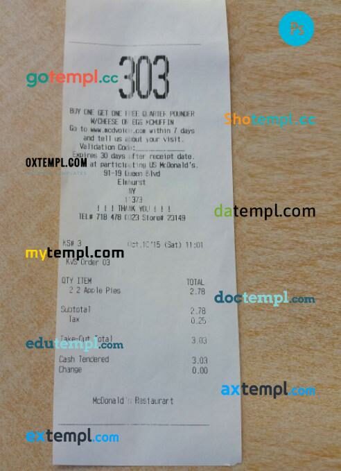 McDonald’s Fast-food restaurant receipt PSD template