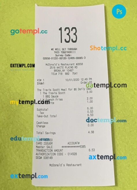 Dunkin donuts receipt PSD template