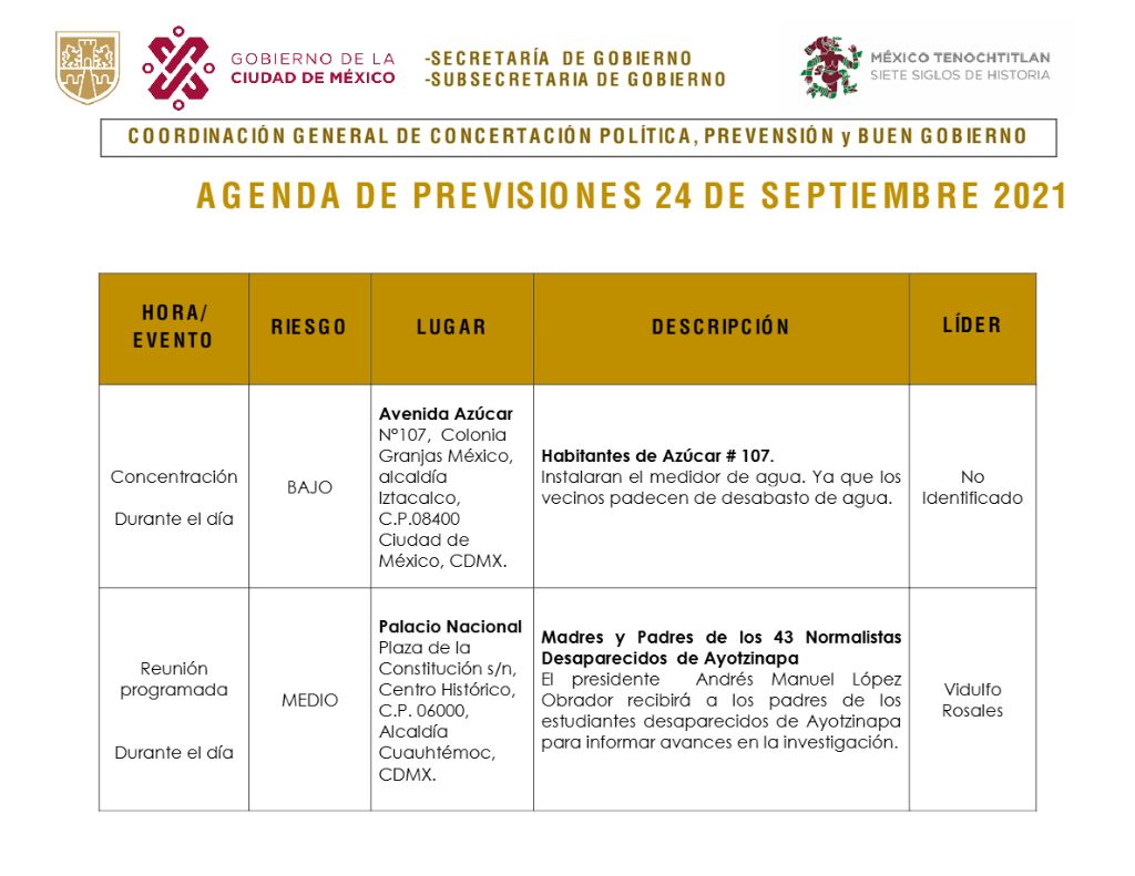 Mexico City Government agenda template in Word and PDF formats