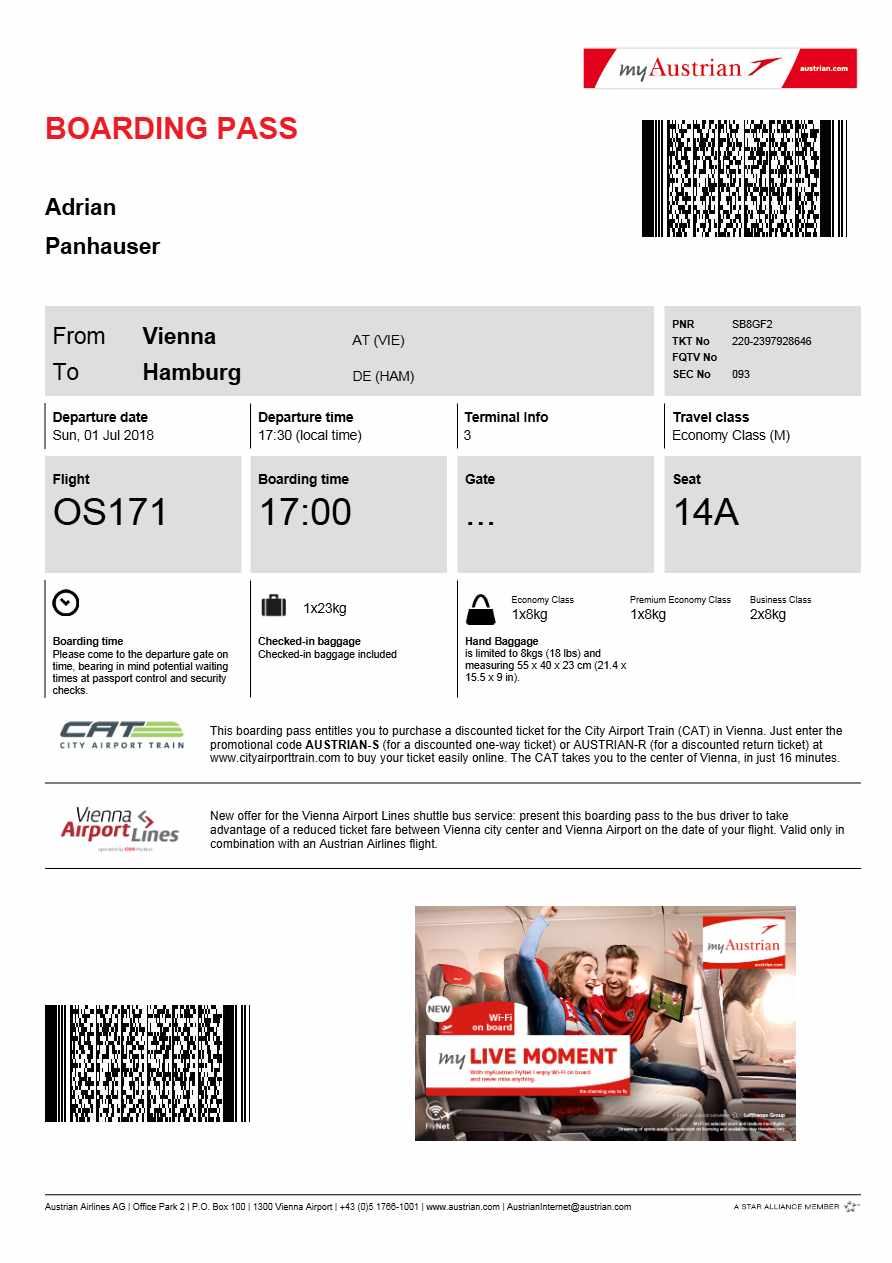 My Austrian boarding pass in Word and PDF formats