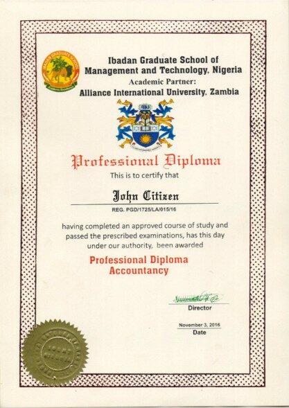 Nigeria Ibadan Graduate School of Management and Technology diploma template in PSD format