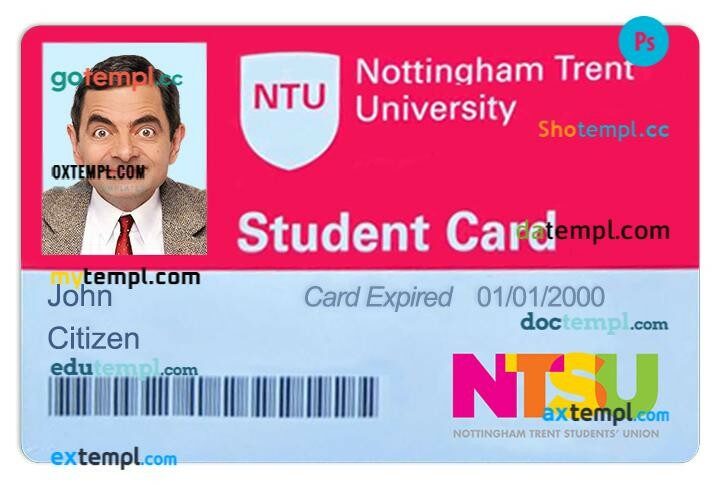 Nottingham Trent University student ID template in PSD format