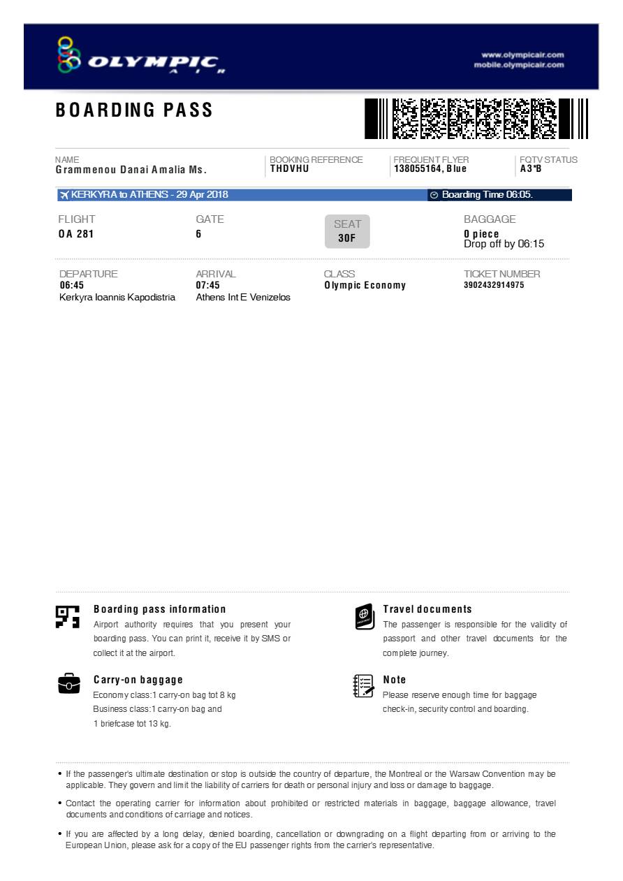 Ryanair boarding pass in Word and PDF formats, version 2