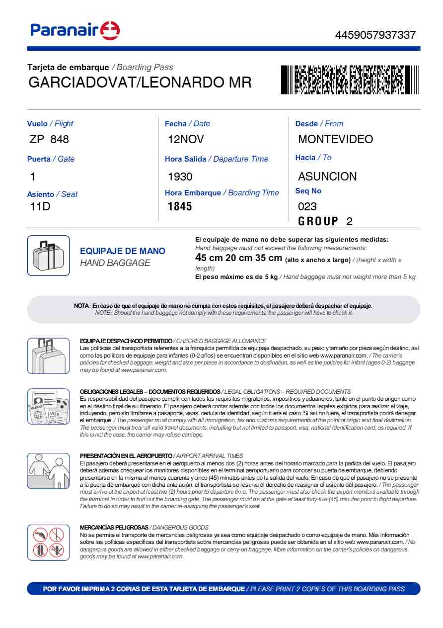 Ryanair boarding pass in Word and PDF formats, version 2