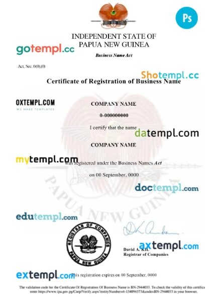 Papua New Guinea company registration certificate PSD template