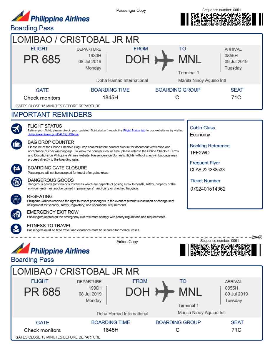 Ryanair boarding pass in Word and PDF formats, version 2