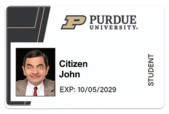 Purdue University – West Lafayette student ID template in PSD format