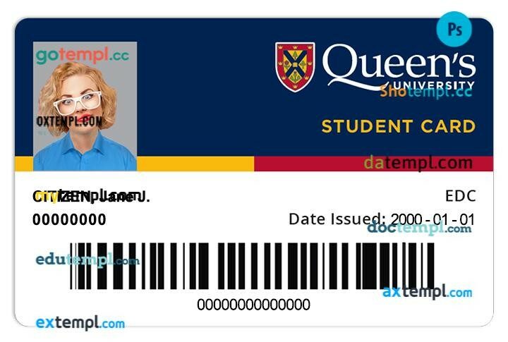 Queen’s University student ID template in PSD format