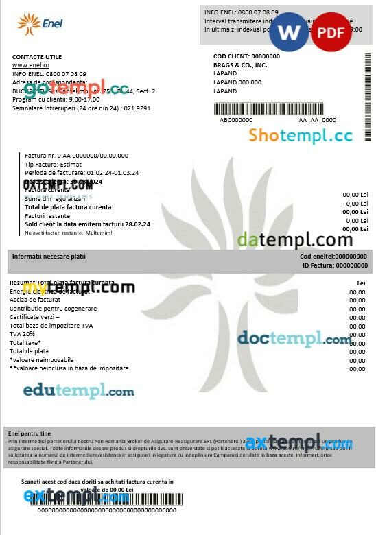 Romania Enel electricity proof of address business utility bill template in Word and PDF formats (2)