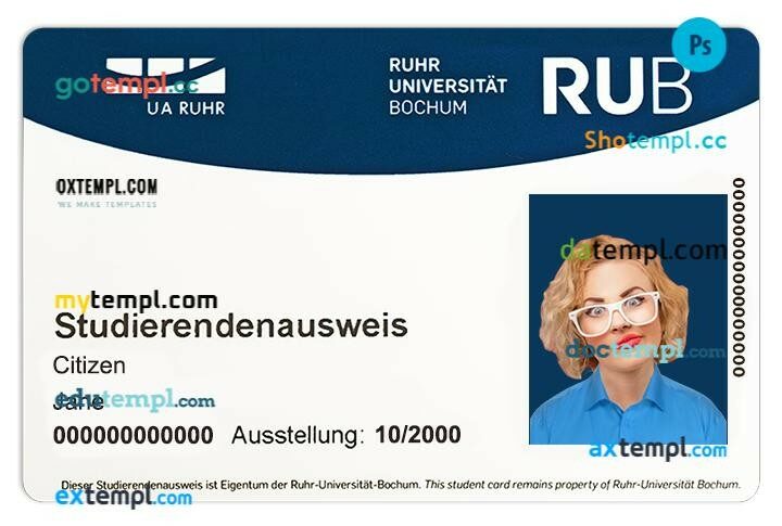 Ruhr University Bochum student ID template in PSD format