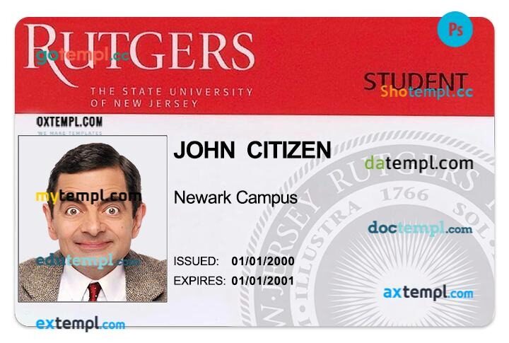 Rutgers, The State University of New Jersey – New Brunswick student ID template in PSD format