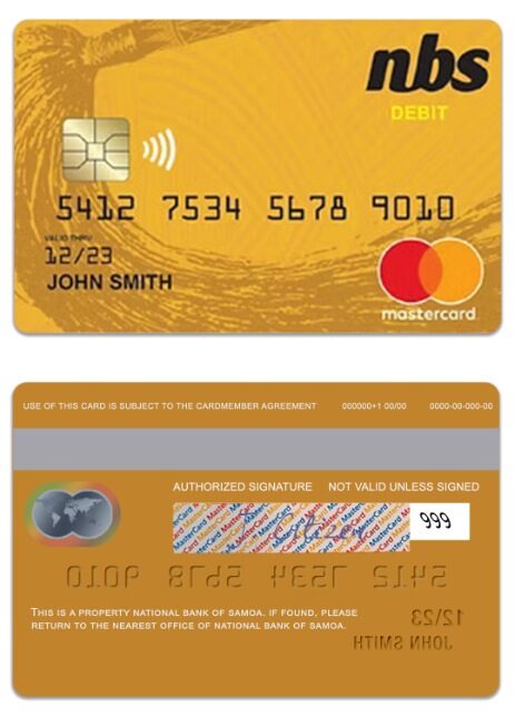 Samoa National Bank of Samoa debit mastercard template in PSD format