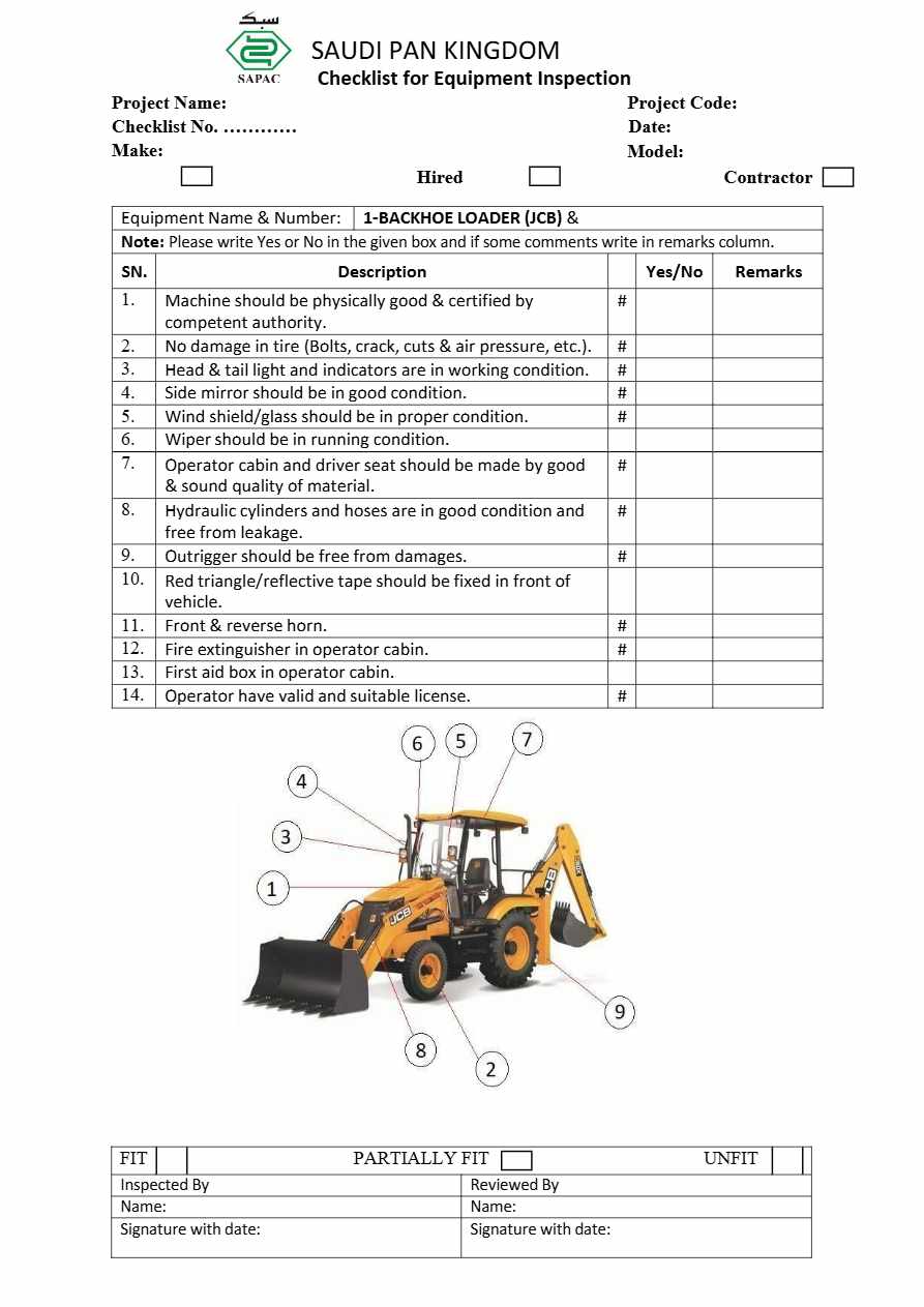 Saudi Pan Kingdom Equipment Inspection checklist template in Word and PDF formats, 43 pages