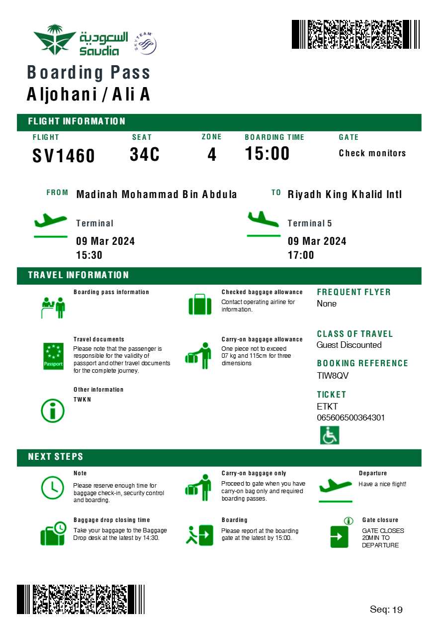 Saudia boarding pass in Word and PDF formats, version 2