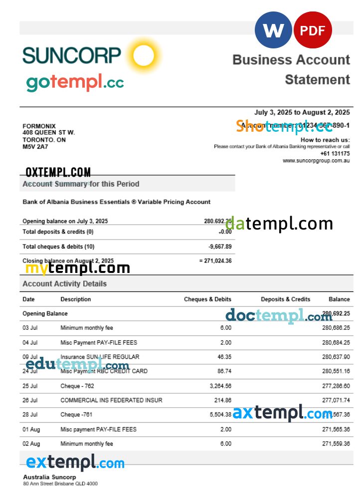 Suncorp enterprise statement Word and PDF format