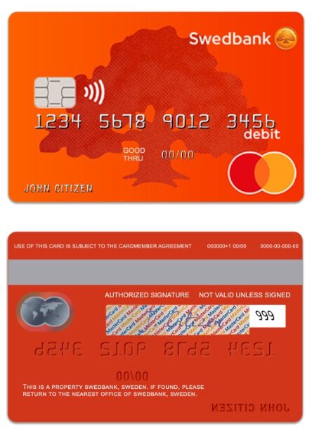 Sweden SwedBank debit mastercard template in PSD format