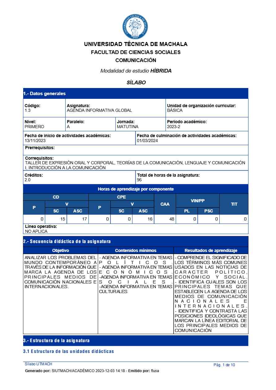 Technical University of Machala agenda template in Word and PDF formats