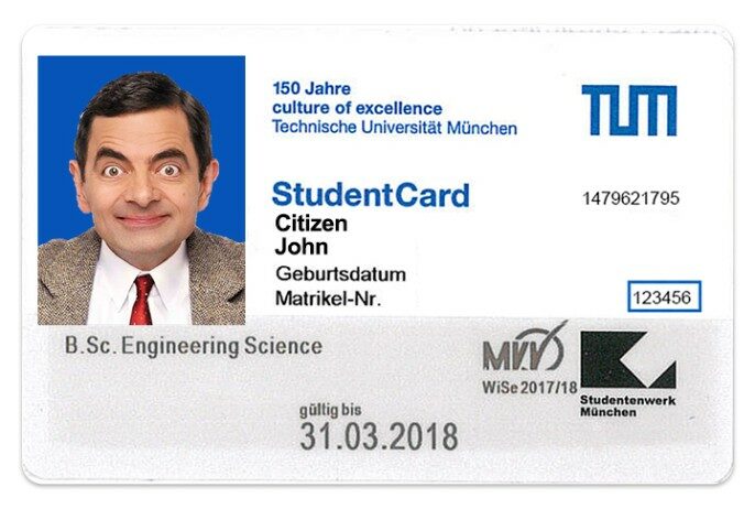 Technical University of Munich student ID template in PSD format