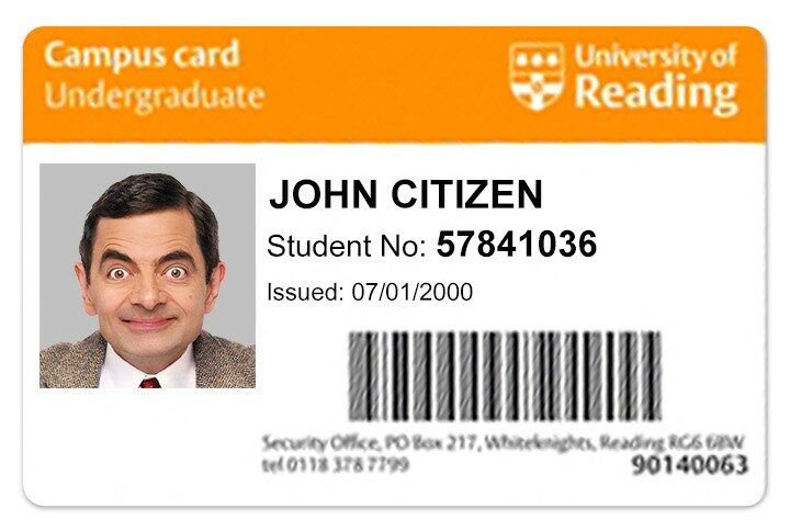 The University of Reading student ID template in PSD format