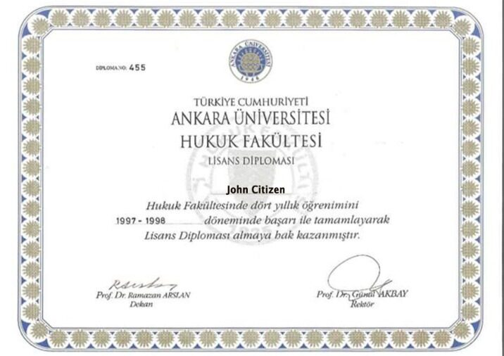 Turkey Ankara University diploma template in PSD format