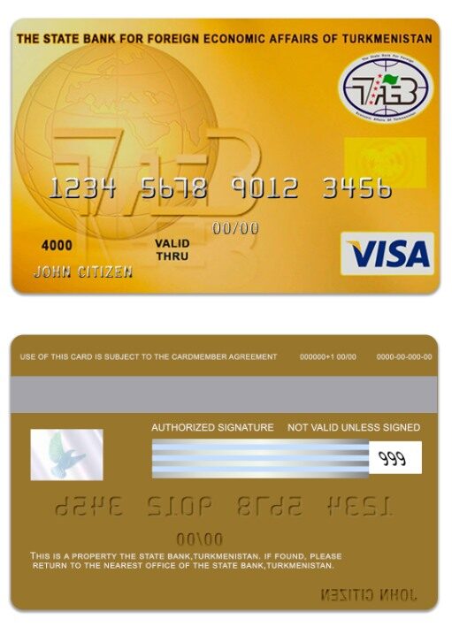Turkmenistan The State Bank visa card template in PSD format